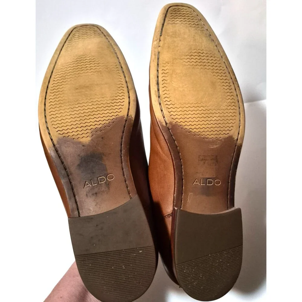 ALDO Men's Tan Brown Leather Lace Up Dress Shoes Square Toe Size 13